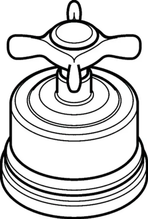 Griff von Axor, Design Quattro/Trio, mit einem kreuzförmigen Bedienungselement und einem zylindrischen Unterteil, in einer glänzenden Nickel-Oberfläche.